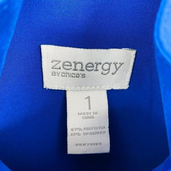 Zenergy Chico's Size 1 Medium Blue Long Sleeve Lightweight Ruffled Zip Up Jacket - Picture 6 of 9